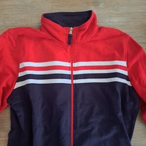 SJB Active Red Blue White Striped Zip-up Jacket Ribbed Activewear Medium